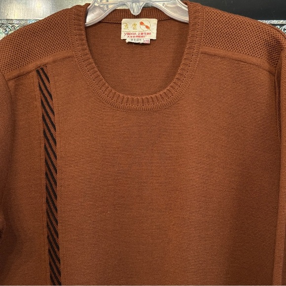 Vintage YOUXIA 100% Wool Brown Crew Neck Sweater XL/XXL - Picture 4 of 6